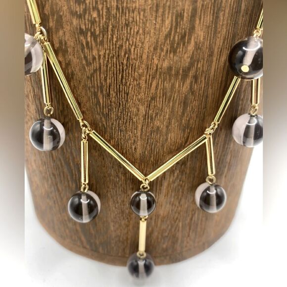 ANN TAYLOR Glass Bead & Gold Modern Statement Necklace Modern Contemporary Goth - Picture 2 of 6